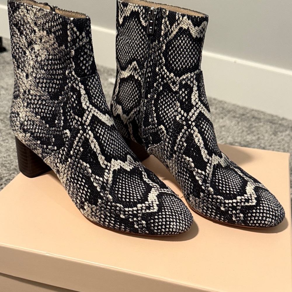 Loeffler Randall Black and White Snakeskin Ankle Boots